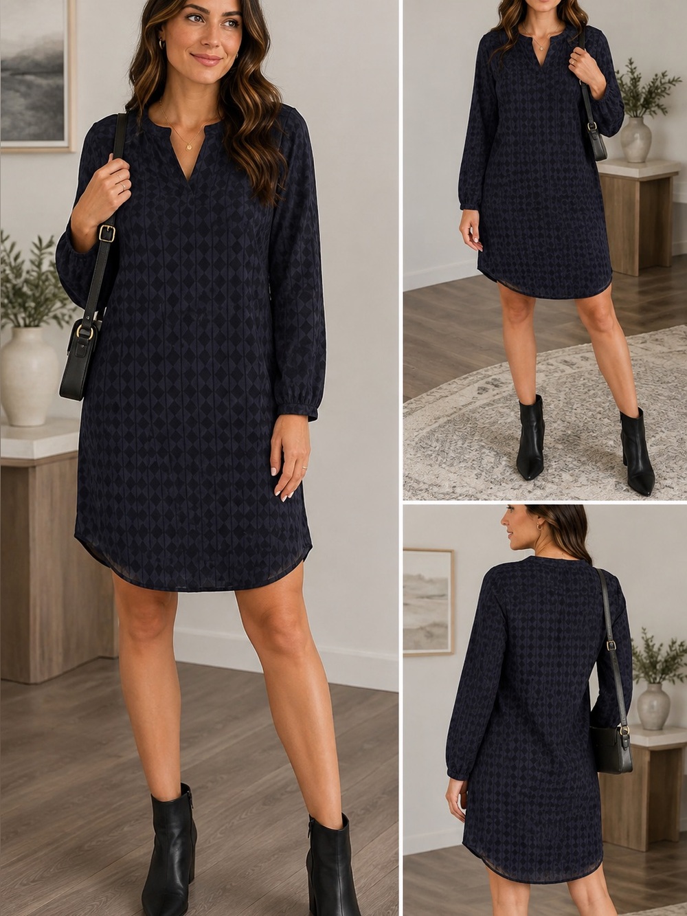 CAbi Navy and Black Geometric Dress